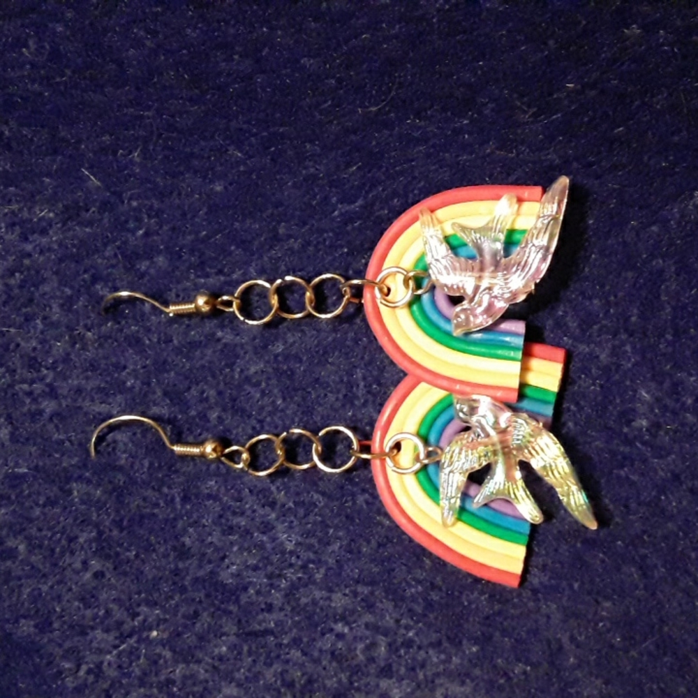 God's Promise Rainbow and Iridescent Dove Earrings